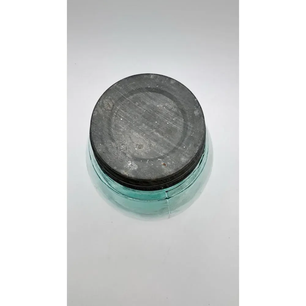 Vintage Ball Mason Jar Aqua Blue Glass Zinc Lid Early 1900s Lots of Bubbles RARE